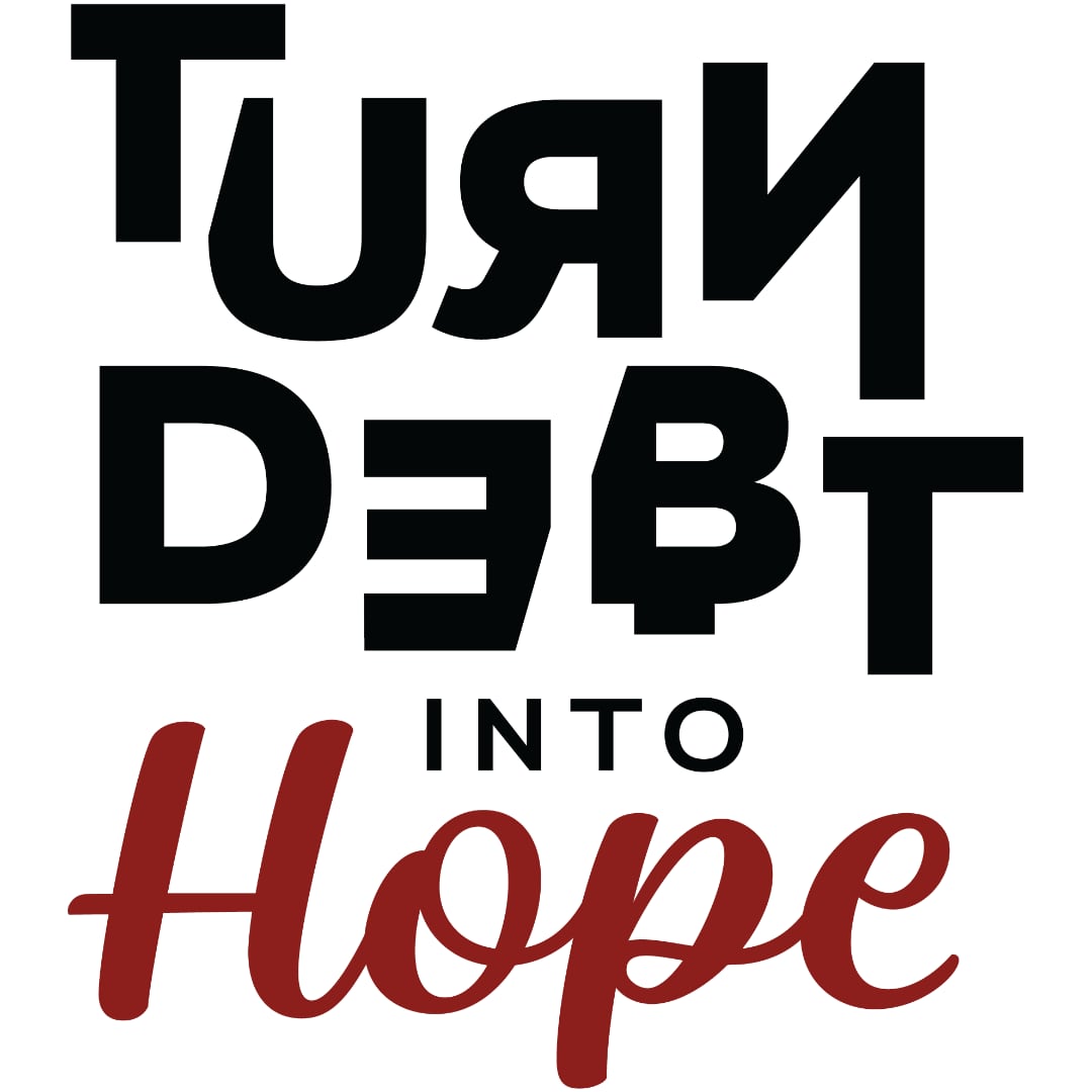 Bild zeigt gespiegelte Buchstaben in der Bedeutung: Turn Debt into Hope.